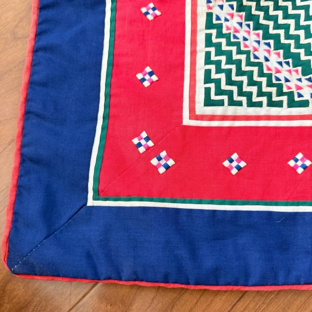 Vintage Hmong? Asian Embroidered Handmade Folk Wall Art Quilt Block Pillow 18